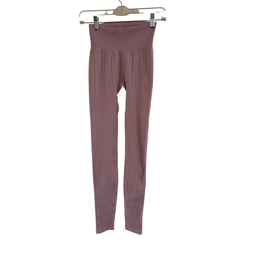 Alo Yoga High Waist Seamless Cable Knit Leggings Purple Womens XS